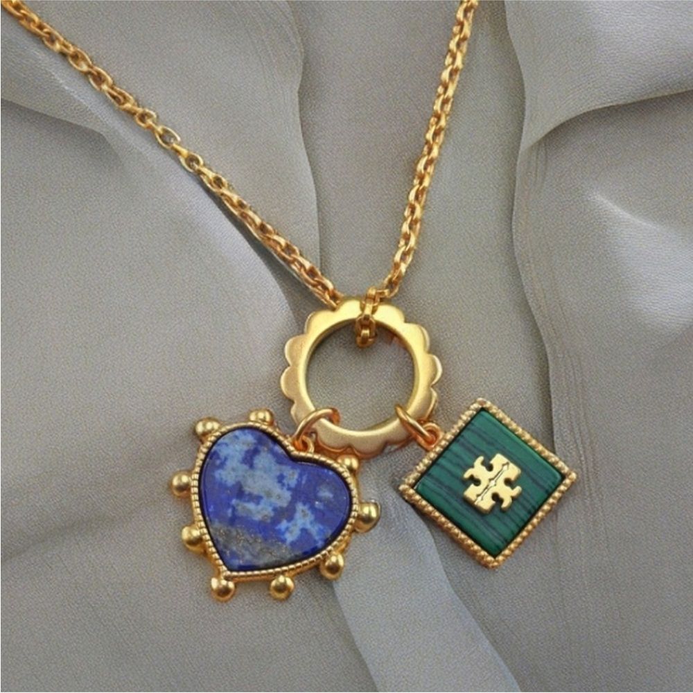 Tory Burch Semi-precious heart charms necklace
